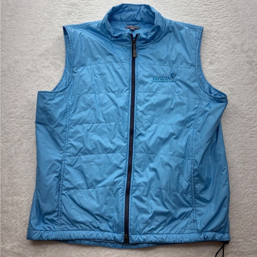 Peter Millar Warmth Vest Mens XL Blue Quilted Full Zip Corporate Logo Puffer